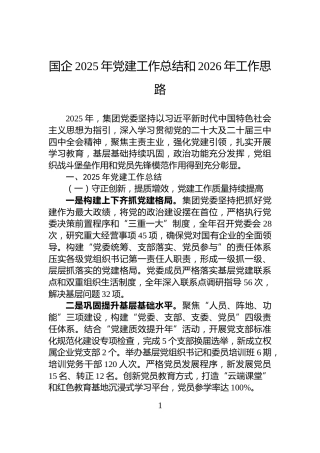 国企2025年党建工作总结和2026年工作思路