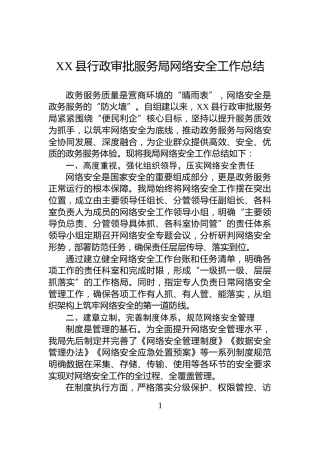 XX县行政审批服务局网络安全工作总结