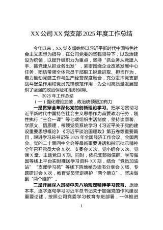 XX公司XX党支部2025年度工作总结