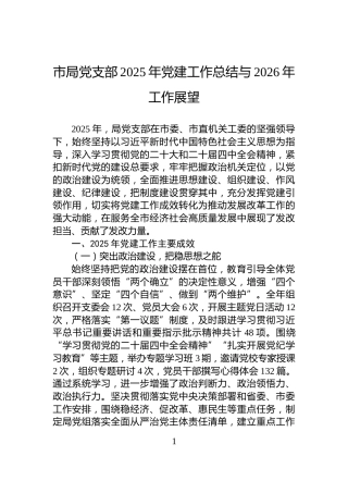 市局党支部2025年党建工作总结与2026年工作展望