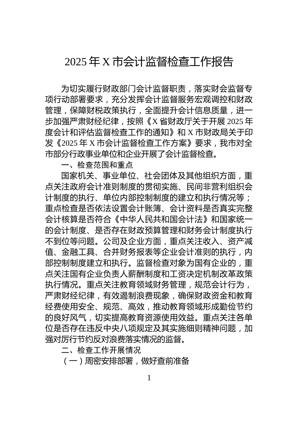 2025年X市会计监督检查工作报告_第1页