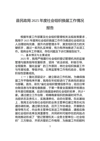 县民政局2025年度社会组织换届工作情况报告