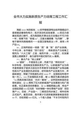 全市大力实施新质生产力培育工程工作汇报