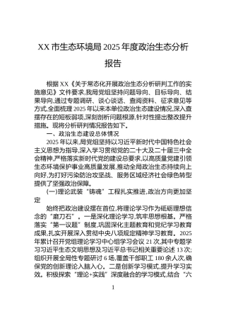 XX市生态环境局2025年度政治生态分析报告
