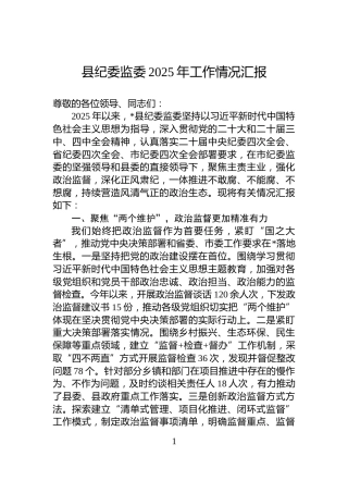 县纪委监委2025年工作情况汇报
