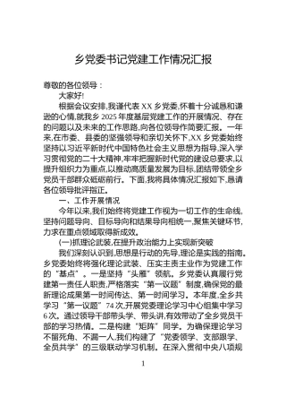 乡党委书记党建工作情况汇报