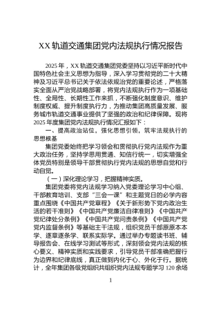 XX轨道交通集团党内法规执行情况报告