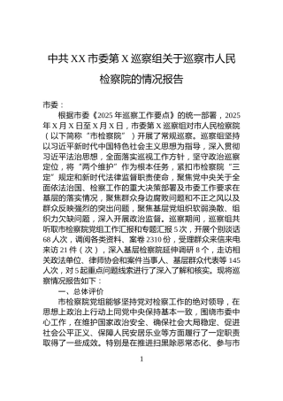 中共XX市委第X巡察组关于巡察市人民检察院的情况报告