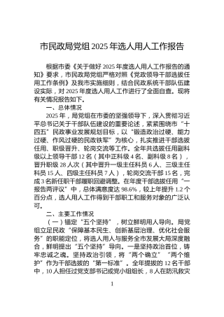 市民政局党组2025年选人用人工作报告