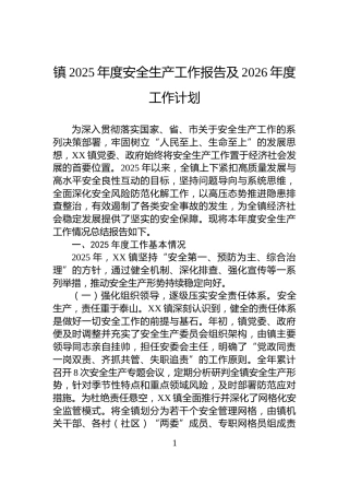 镇2025年度安全生产工作报告及2026年度工作计划