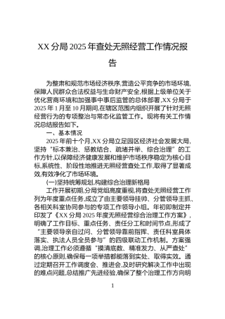XX分局2025年查处无照经营工作情况报告