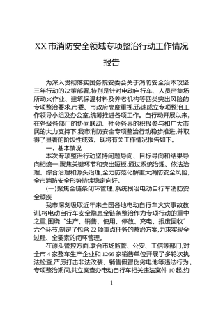 XX市消防安全领域专项整治行动工作情况报告