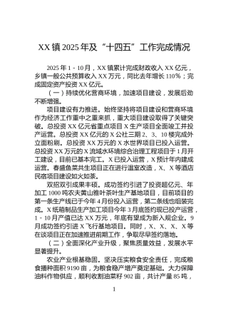 XX镇2025年及“十四五”工作完成情况