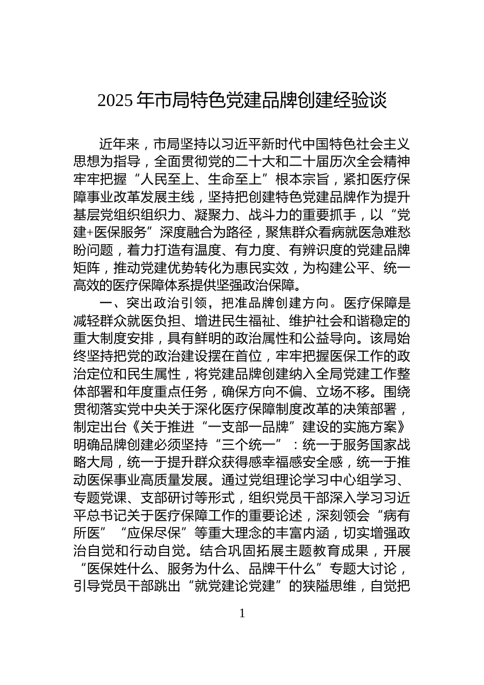 2025年市局特色党建品牌创建经验谈_第1页