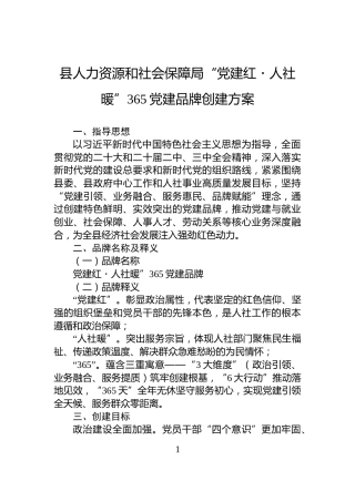 县人力资源和社会保障局“党建红・人社暖”365党建品牌创建方案