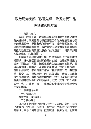 政数局党支部“数智先锋・政务为民”品牌创建实施方案