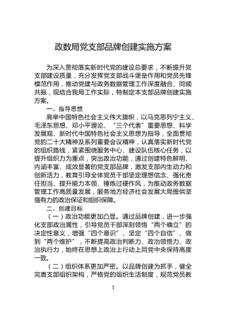政数局党支部品牌创建实施方案
