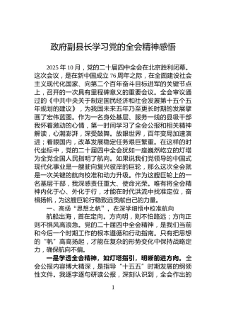 政府副县长学习党的全会精神感悟